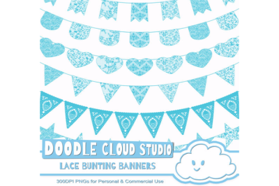 Turquoise Lace Burlap Bunting Banners Cliparts