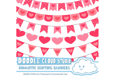 Romantic Bunting Banners Cliparts, Valentine's Day
