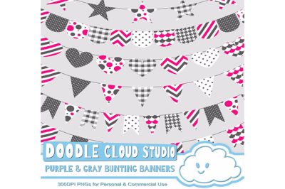 Purple & Gray Patterns Bunting Banners Cliparts