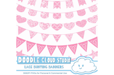 Pink Lace Burlap Bunting Banners Cliparts, multiple lace texture 
