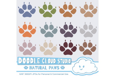 Natural Paw Prints Cliparts, Dog  Cat Paws, Pet Clip Arts
