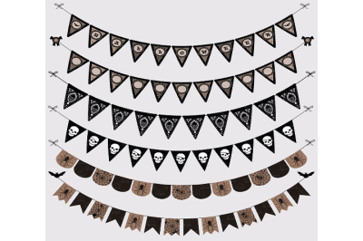 Halloween Gothic Bunting Banners Clipart Pack, Halloween Party Vectors
