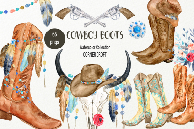 Watercolor Cowboy Boots Collection 