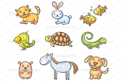 Set of cartoon pet animals