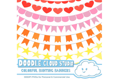 Colorful Bunting Banners Cliparts, Red, Orange, Pink, Yellow Flags