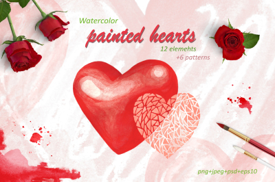 Watercolor hearts.