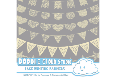 Beige Lace Burlap Bunting Banners Cliparts, multiple lace textures