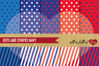 Navy Dots and stripes digital background patterns 