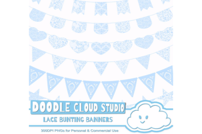 Azure Lace Burlap Bunting Banners Cliparts multiple Light Blue lace