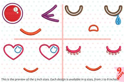 Cute Emoji Embroidery Design emoticons outline Kawaii Expression 188b