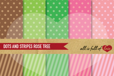 Dots and stripes digital background patterns in pink green and brown