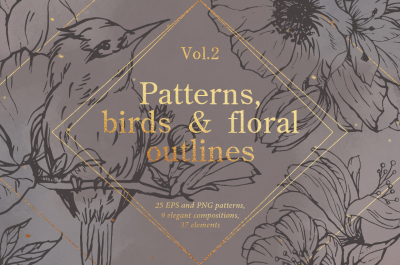 Birds outlines & floral patterns