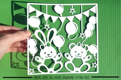 Rabbit and Bear paper cut SVG / DXF / EPS Files