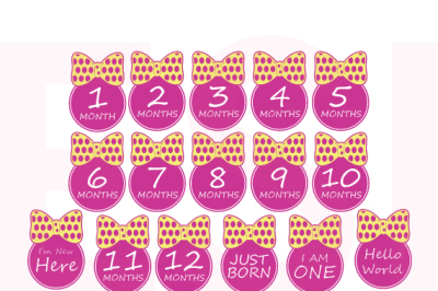 Baby Month Milestone Designs (Girl) - SVG, DXF, EPS files.