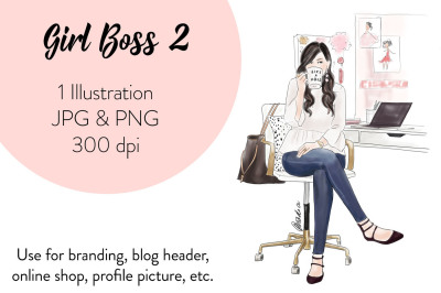 Watercolor Fashion Clipart - Girl Boss 2