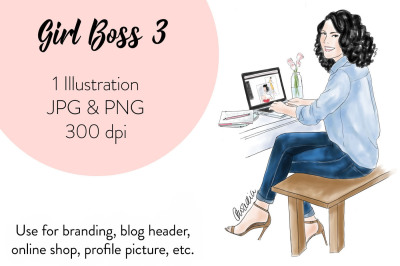 Watercolor Fashion Clipart - Girl Boss 3