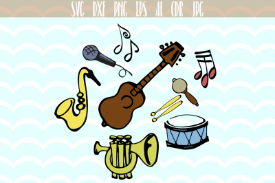 Music musical instruments guitar saxophone notes SVG