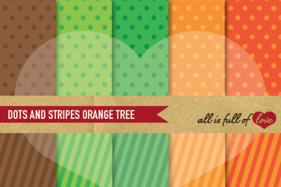 Dots and stripes digital background patterns in Orange Green and Brown