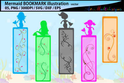Mermaid bookmark clipart illustration / water girls bookmark / mermaid
