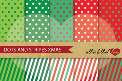 Christmas Dots and stripes digital background patterns