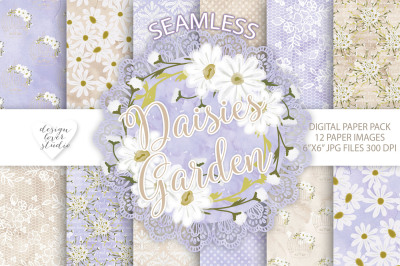 Watercolor Daisies flowers digital paper, Flower background, Floral pattern, dots pattern, seamless pattern, Repeatable Digital Paper