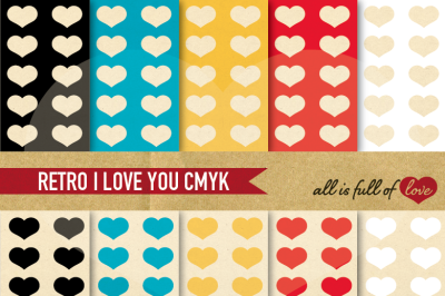 Primary Colors Hearts Digital Paper Pack Retro Digital Background