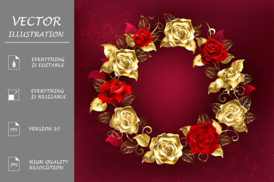 Wreath of Roses on Red Background