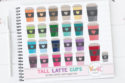 Multicolor Coffee Cups Clipart Set | Rainbow Coffee Cups