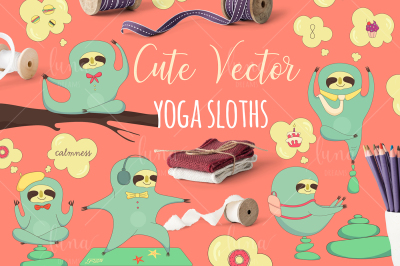 Cute Vector Yoga Sloths