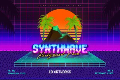 Synthwave Retrowave Background Pack
