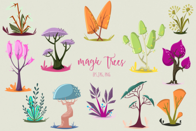 Cartoon magic trees set
