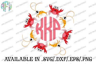Crab & Shrimp Monogram - SVG, DXF, EPS Cut File