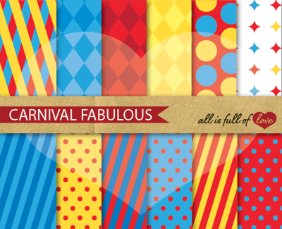 Circus Digital Paper Pack Red Yellow Blue