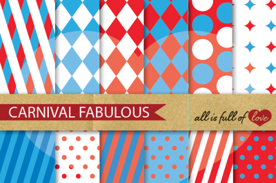 Carnival Digital Paper Pack Red and Blue