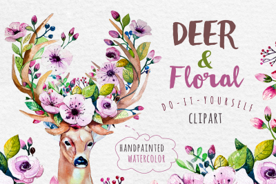 Deer, skull & floral