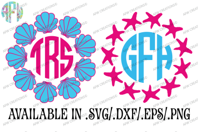 Seashell & Starfish Monograms - SVG, DXF, EPS Cut Files