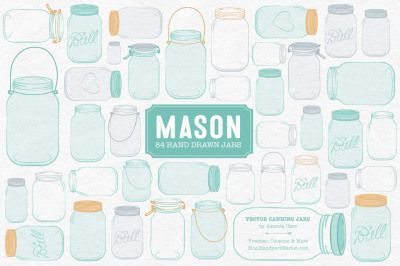 Vector Mason Jars Clipart in Aqua
