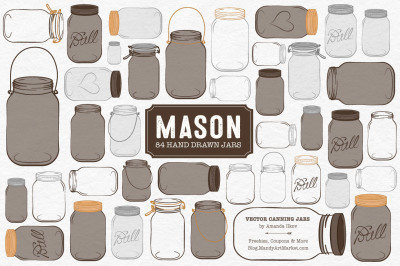 Vector Mason Jars Clipart in Chocolate