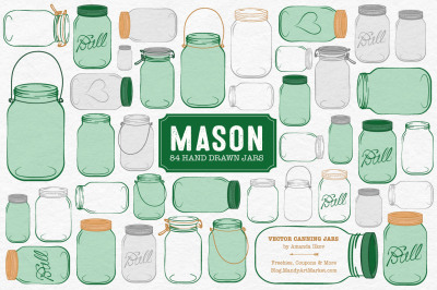Vector Mason Jars Clipart in Emerald	