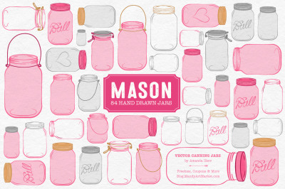 Vector Mason Jars Clipart in Hot Pink