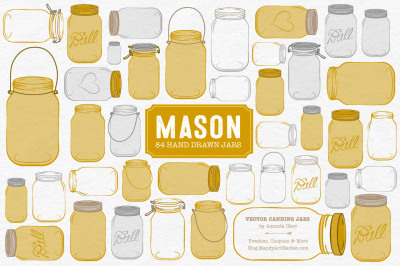 Vector Mason Jars Clipart in Mustard
