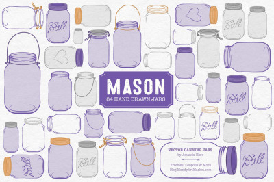 Vector Mason Jars Clipart in Purple