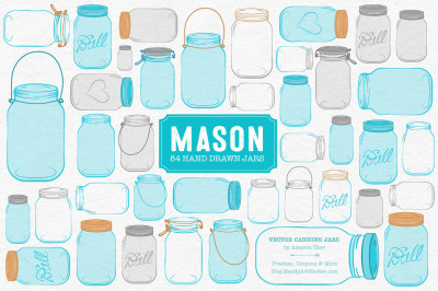 Vector Mason Jars Clipart in Tropical Blue