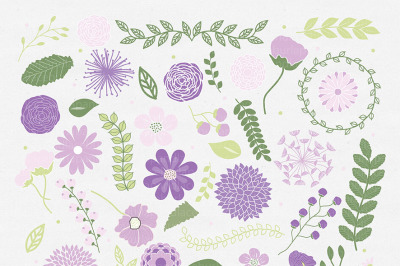 Spring flowers clipart, Mother's Day Clipart, mum flowers, wraeth, leaf, purple, lavender, green, floral clipart, wedding clipart