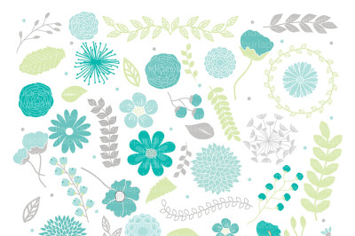 Spring flowers clipart, peonies clipart, Mother's Day Clipart, mum flowers, wraeth, leaf, teal, green, floral clipart, wedding clipart