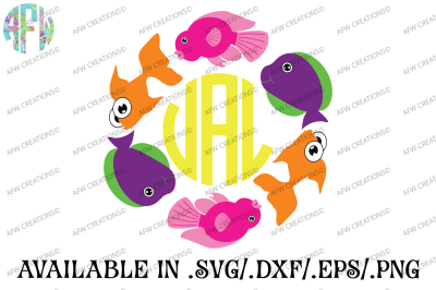 Tropical Fish Monogram - SVG, DXF, EPS Cut File