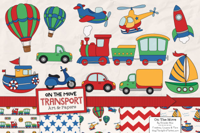 Transportation Clipart &amp; Digital Papers in Crayon Box