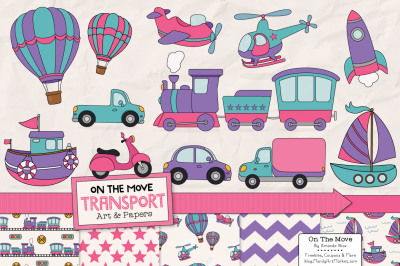 Transportation Clipart & Digital Papers in Crayon Box