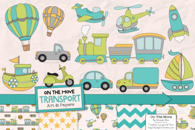 Transportation Clipart & Digital Papers in Land & Sea