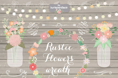 Rustic wedding clipart, shabby chic clipart, Hand Drawn clipart,wedding clipart, flower clipart, wood digital paper